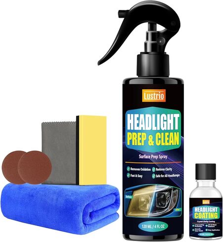 Headlight Restoration Kit with Ceramic Coating: 2-Step Solution for Foggy & Yellow Headlights – Restores Crystal Clarity & Prevents UV Yellowing – Long Lasting Protection for Cars, Trucks & SUVs-4oz in Kuwait