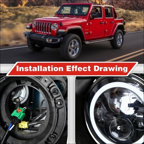 طقم حلقة تثبيت للمصباح الأمامي مقاس 7 بوصة، طقم حلقي لاستبدال نوع السيارة Wrangler JK 2007-2017 (زوج يسار ويمين) - أسود in Kuwait