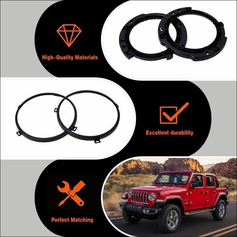 طقم حلقة تثبيت للمصباح الأمامي مقاس 7 بوصة، طقم حلقي لاستبدال نوع السيارة Wrangler JK 2007-2017 (زوج يسار ويمين) - أسود in Kuwait