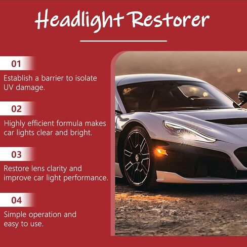 JUEJUEZI Premium Headlight Restoration Kit 100ml - 3-Step Cleaning Polish & Protective Coating for Foggy Yellowed Headlights, Long-Lasting UV Protection, DIY Car Lens Maintenance in Kuwait