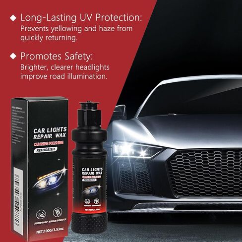 JUEJUEZI Premium Headlight Restoration Kit 100ml - 3-Step Cleaning Polish & Protective Coating for Foggy Yellowed Headlights, Long-Lasting UV Protection, DIY Car Lens Maintenance in Kuwait