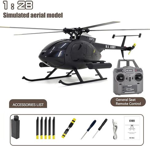 طائرة هليكوبتر كبيرة الحجم 335 مم MD500 C189 بدون فرشاة تعمل بالتحكم عن بعد، إضافة وضع التدفق البصري RC Heli Aircraft 1/28 مقياس كامل الوظائف، نظام تحكم ممتاز في الأكروبات الجوية، الجيش الأمريكي RTF، أسود، بطارية واحدة in Kuwait
