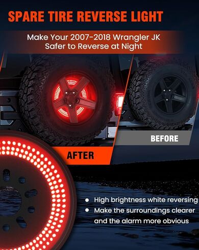 ضوء عكسي لفرامل الإطارات الاحتياطية يناسب سيارة جيب رانجلر JK & JKU 2007-2018، منطقة إضاءة كبيرة فائقة السطوع بحلقة حمراء لإطار الفرامل، مصابيح احتياطية خلفية قابلة للتوصيل والتشغيل لملحقات رانجلر JK & JKU in Kuwait