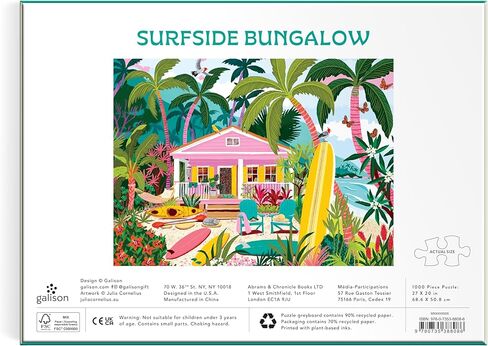 Galison Surfside Bungalow – 1000 Piece Jigsaw Puzzle Featuring Beautiful Artwork of A Beach Bungalow with Surfboards and Ocean Views in Kuwait