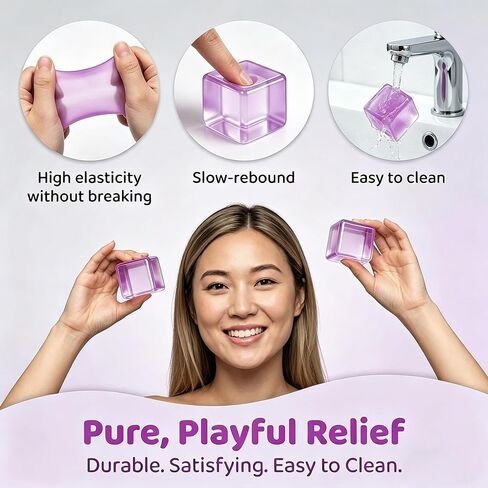 Squishy Ice Cube Stress Balls, Slow Rising Stress Relief Toy, Squeeze Ball Fidget Toys for Adults Teens Boys Girls, Sensory Toys for Kids with Autism, Party Favors Gifts (Purple) in Kuwait
