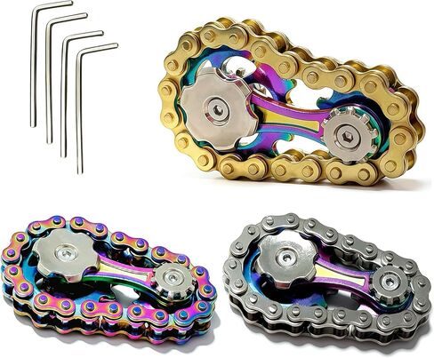 3 Pieces Adult Metal Fidget Spinners Bike Chain Fidget Toy Sensory Anti-Anxiety Exercise Finger Dexterity Hand-cranked Play Chain Gear Spinner in Kuwait
