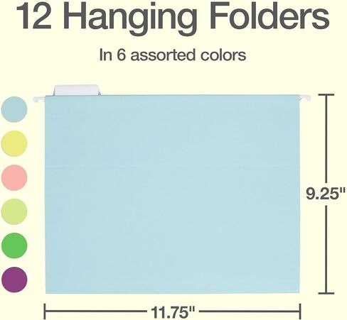 Oxford Hanging File Folders, 12 Pack, Letter Size (8.5" x 11"), 6 Assorted Colors, 5 Tab Positions, Includes Tabs and Inserts, Hanging Files for Office and Document Organization in Kuwait