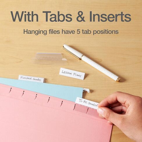 Oxford Hanging File Folders, 12 Pack, Letter Size (8.5" x 11"), 6 Assorted Colors, 5 Tab Positions, Includes Tabs and Inserts, Hanging Files for Office and Document Organization in Kuwait