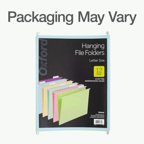 Oxford Hanging File Folders, 12 Pack, Letter Size (8.5" x 11"), 6 Assorted Colors, 5 Tab Positions, Includes Tabs and Inserts, Hanging Files for Office and Document Organization in Kuwait