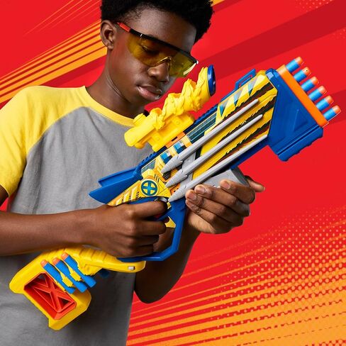 Nerf Marvel Wolverine Blaster, Scope, 6-Dart Storage Stock, Pump Action, 12 Nerf Elite Darts, Gifts for Kids Ages 8+ in Kuwait