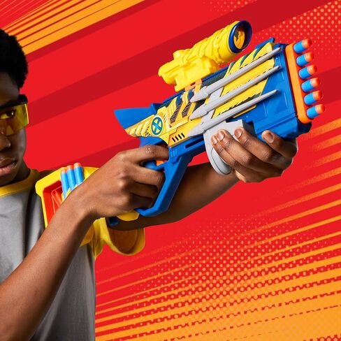 Nerf Marvel Wolverine Blaster, Scope, 6-Dart Storage Stock, Pump Action, 12 Nerf Elite Darts, Gifts for Kids Ages 8+ in Kuwait