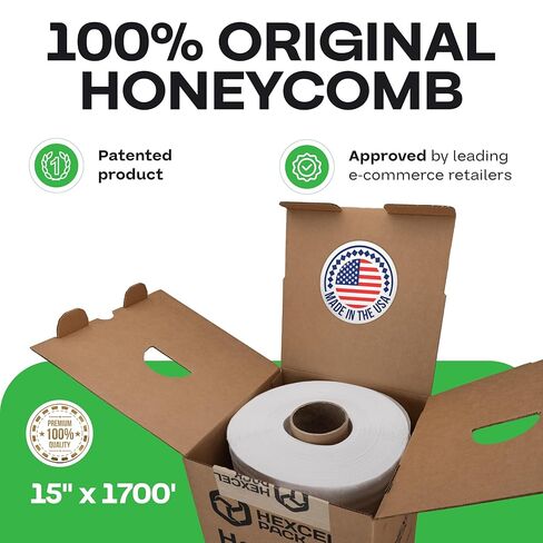 تغليف IDL ورق كرافت أبيض HexaFil Honeycomb التعبئة مقاس 15 بوصة × 20400 بوصة (1700 قدم) في صندوق ذاتي التوزيع - مادة تبطين حاصلة على براءة اختراع لملء الفراغ والتحريك والشحن - بديل للفقاعات البلاستيكية in Kuwait