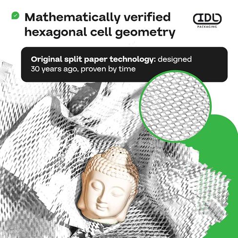 تغليف IDL ورق كرافت أبيض HexaFil Honeycomb التعبئة مقاس 15 بوصة × 20400 بوصة (1700 قدم) في صندوق ذاتي التوزيع - مادة تبطين حاصلة على براءة اختراع لملء الفراغ والتحريك والشحن - بديل للفقاعات البلاستيكية in Kuwait