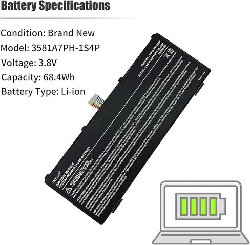 بطارية بديلة 18000 مللي أمبير 3.8 فولت 3581A7PH-1S4P متوافقة مع AUTEL MaxiSYS Ultra Diagnostic Scan MLP3581107-1S4P [3.8 فولت 68.4 وات في الساعة 4 خلايا] in Kuwait