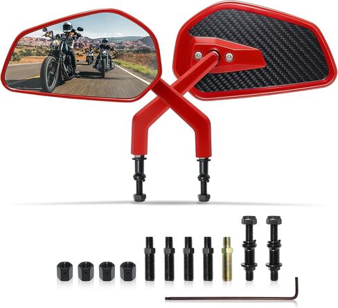 مرايا الرؤية الخلفية من ألياف الكربون الحمراء CNC لدراجات Harley Touring Road glide، Electra glide، Street glide، Road King، Softail، Dyna، Street Bob، Low Rider ST، Fat Boy، Sportster XL883 1200... الموديلات in Kuwait