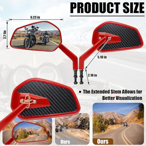 مرايا الرؤية الخلفية من ألياف الكربون الحمراء CNC لدراجات Harley Touring Road glide، Electra glide، Street glide، Road King، Softail، Dyna، Street Bob، Low Rider ST، Fat Boy، Sportster XL883 1200... الموديلات in Kuwait