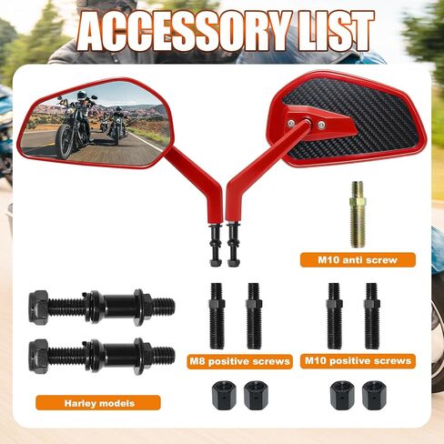 مرايا الرؤية الخلفية من ألياف الكربون الحمراء CNC لدراجات Harley Touring Road glide، Electra glide، Street glide، Road King، Softail، Dyna، Street Bob، Low Rider ST، Fat Boy، Sportster XL883 1200... الموديلات in Kuwait