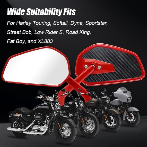 مرايا الرؤية الخلفية من ألياف الكربون الحمراء CNC لدراجات Harley Touring Road glide، Electra glide، Street glide، Road King، Softail، Dyna، Street Bob، Low Rider ST، Fat Boy، Sportster XL883 1200... الموديلات in Kuwait
