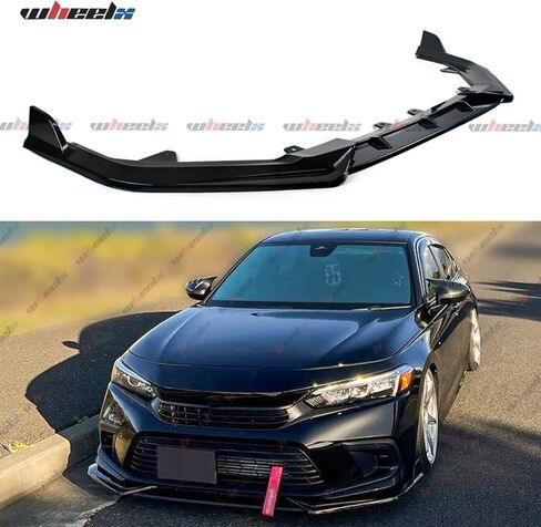 3 قطع حافة ممتصة للصدمات الأمامية متوافقة مع 2022-2024 Honda Civic، JDM Air Dam Lower Chin Splitter Fits for EX EX-L LX Si Sport Touring Hatchback Sedan Protection Kit (أسود لامع) in Kuwait