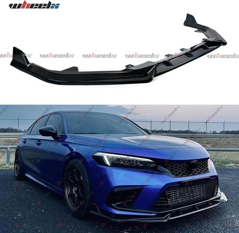 3 قطع حافة ممتصة للصدمات الأمامية متوافقة مع 2022-2024 Honda Civic، JDM Air Dam Lower Chin Splitter Fits for EX EX-L LX Si Sport Touring Hatchback Sedan Protection Kit (أسود لامع) in Kuwait