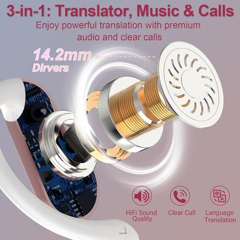 Ai Translation Earbuds Real Time,164 Languages Translator Earbuds with 6 Translation Modes/No Subscription,Audio and Video Calls Translator Headphones,Audifonos Traductores Inglés Español, Rose Pink in Kuwait