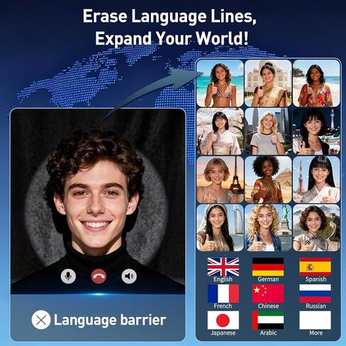 AI Translation Earbuds Real Time,120 Languages & Accents Translator Earbuds,Audifonos Traductores Inglés Español, Translator Device with APP for Travel Learning Business,iOS/Android Compatible-Black in Kuwait