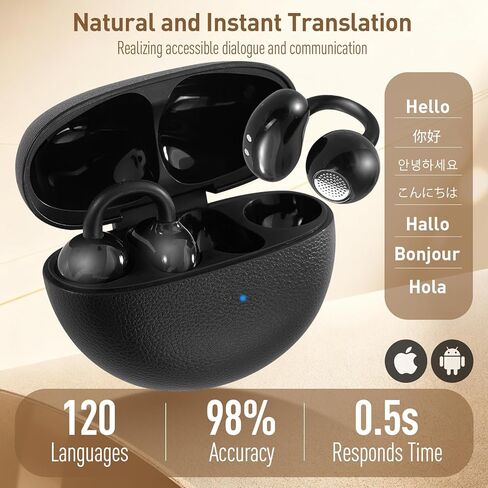AI Translation Earbuds Real Time,120 Languages & Accents Translator Earbuds,Audifonos Traductores Inglés Español, Translator Device with APP for Travel Learning Business,iOS/Android Compatible-Black in Kuwait