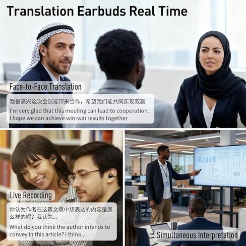 AI Translation Earbuds Real Time,120 Languages & Accents Translator Earbuds,Audifonos Traductores Inglés Español, Translator Device with APP for Travel Learning Business,iOS/Android Compatible-Black in Kuwait