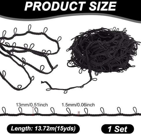 AHANDMAKER 15 Yards Braid Trim with Elastic Button Loops Black Button Loop Tape Sewing Dress Zipper Extender Buttonhole Lace Trim for Wedding Bridal Dress Costume Collars DIY Crafts in Kuwait