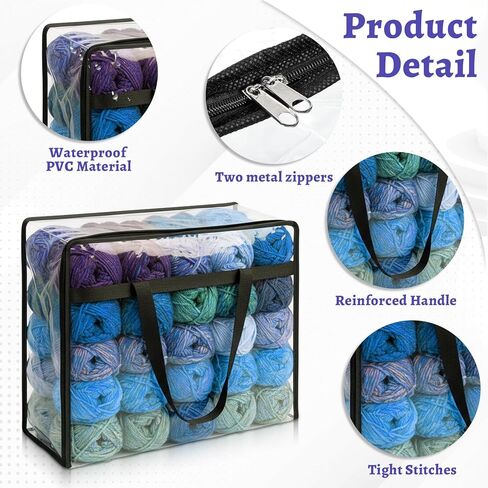 KongTiva 4 Pack Large Yarn Storage Bags Set with Crochet Bag, 18" x 15" x 9" Clear Yarn Storage Organizer with Zippers and Handles, Crochet Bag Knitting Bag for Knitting Needles Crochet Hooks in Kuwait
