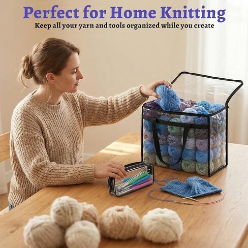 KongTiva 4 Pack Large Yarn Storage Bags Set with Crochet Bag, 18" x 15" x 9" Clear Yarn Storage Organizer with Zippers and Handles, Crochet Bag Knitting Bag for Knitting Needles Crochet Hooks in Kuwait