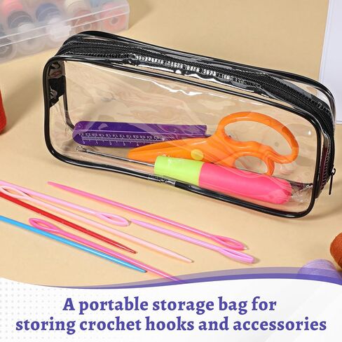 KongTiva 4 Pack Large Yarn Storage Bags Set with Crochet Bag, 18" x 15" x 9" Clear Yarn Storage Organizer with Zippers and Handles, Crochet Bag Knitting Bag for Knitting Needles Crochet Hooks in Kuwait