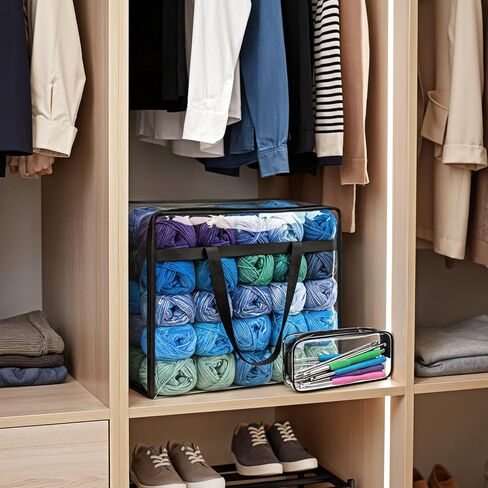 KongTiva 4 Pack Large Yarn Storage Bags Set with Crochet Bag, 18" x 15" x 9" Clear Yarn Storage Organizer with Zippers and Handles, Crochet Bag Knitting Bag for Knitting Needles Crochet Hooks in Kuwait
