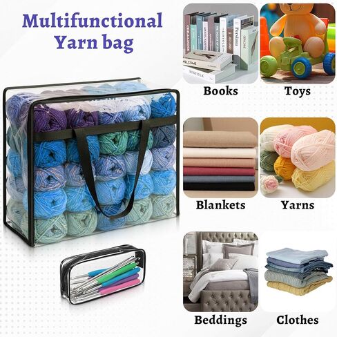 KongTiva 4 Pack Large Yarn Storage Bags Set with Crochet Bag, 18" x 15" x 9" Clear Yarn Storage Organizer with Zippers and Handles, Crochet Bag Knitting Bag for Knitting Needles Crochet Hooks in Kuwait