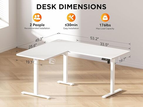 WALKINGDESK 55X45 Inches Reversible L Shaped Standing Desk Height Adjustable with Cup Holder, Electric Corner Computer Desk, Sit Stand up Home Office Desk, Ergonomic Gaming Desk, White in Kuwait