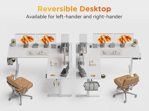 WALKINGDESK 55X45 Inches Reversible L Shaped Standing Desk Height Adjustable with Cup Holder, Electric Corner Computer Desk, Sit Stand up Home Office Desk, Ergonomic Gaming Desk, White in Kuwait