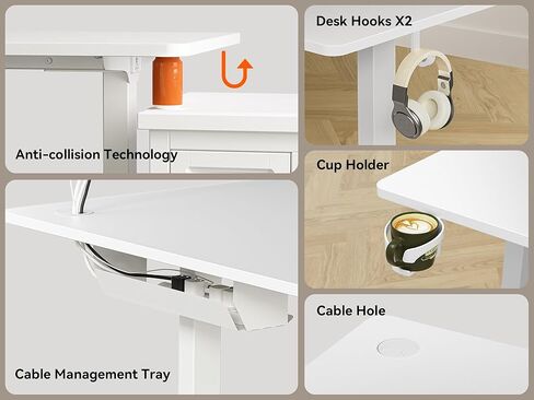 WALKINGDESK 55X45 Inches Reversible L Shaped Standing Desk Height Adjustable with Cup Holder, Electric Corner Computer Desk, Sit Stand up Home Office Desk, Ergonomic Gaming Desk, White in Kuwait