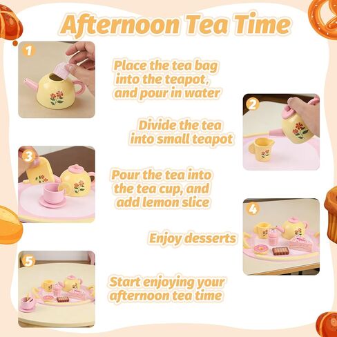 Tea Party Set Wooden Tea Sets for Toddlers 3-5 Play Food Pretend Play Toys Kids Tea Set for Girls 6-8 Birthday Gift Wooden Tea Party Set for Little Girls 3 4 5 6 Years Old Outdoor Tea Time Game in Kuwait
