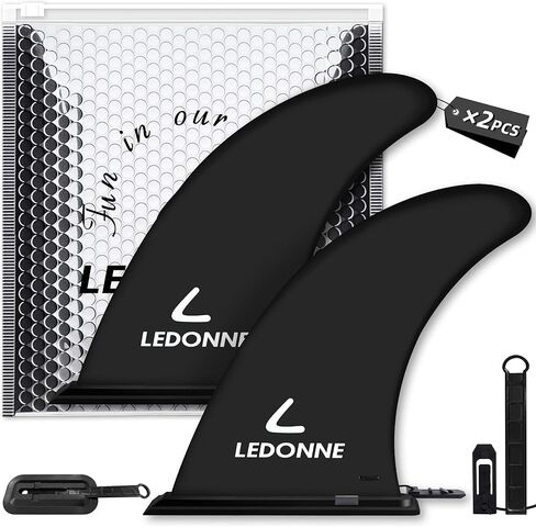زعانف LEDONNE مقاس 9 بوصات لركوب الأمواج وSUP قطعتان (4.99-5.49 دولارًا أمريكيًا/قطعة واحدة) - زعنفة مركزية مقاس 9 بوصات لركوب الأمواج الطويلة ولوحة التجديف مع زعنفة تثبيت إضافية بدون أدوات بأقل سعر في السوق in Kuwait