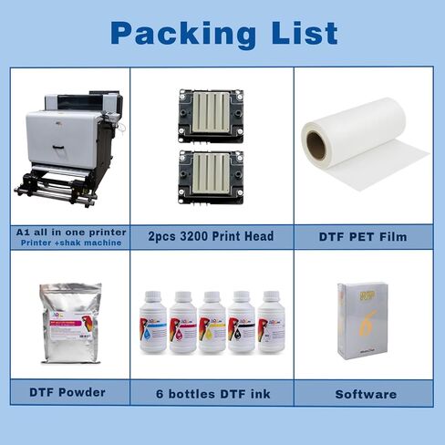 AOK DTF All in one +Including Automatic Powder Shaking Machine Dual i3200 Print Heads A1 Size(24 Inches) DTF Printer Include Stand Ink/Film/Powder/Rip Software Bundle US Technician Support in Kuwait
