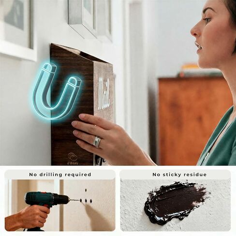 eBun Magnetic Mail Organizer with 12 Key Hooks - 2-Pack Solid Wood Wall Mount for Mail & Bills, Entryway Holder, No-Drill for Renters in Kuwait