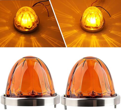 2 Pcs Amber Glass Lens Watermelon Lights LED Side Marker Turn Signal Lights with Stainless Steel Bezel Replacement for Kenworth Peterbilt Freightliner Trucks ATV Motorcycle in Kuwait