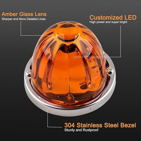 2 Pcs Amber Glass Lens Watermelon Lights LED Side Marker Turn Signal Lights with Stainless Steel Bezel Replacement for Kenworth Peterbilt Freightliner Trucks ATV Motorcycle in Kuwait