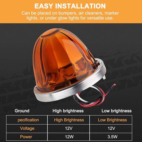 2 Pcs Amber Glass Lens Watermelon Lights LED Side Marker Turn Signal Lights with Stainless Steel Bezel Replacement for Kenworth Peterbilt Freightliner Trucks ATV Motorcycle in Kuwait