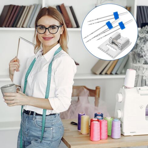 9 عبوات من إبر حبر جاف لآلة الخياطة، إبر مزدوجة مع 3 قطع قدم ضغط مختلفة لآلة الخياطة المنزلية، 3 مقاسات 2/90 3/90 4/90 إبرة مزدوجة in Kuwait