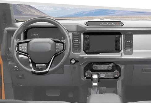 Jimen Fit for 2021-2024 Ford Bronco with 8″ Screen, 8PCS Carbon Fiber Interior Kits - Dashboard Cover, Air Conditioning Control Panel, Gear Shift Knob Cover, Engine Start Stop Button Trim in Kuwait