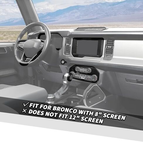 Jimen Fit for 2021-2024 Ford Bronco with 8″ Screen, 8PCS Carbon Fiber Interior Kits - Dashboard Cover, Air Conditioning Control Panel, Gear Shift Knob Cover, Engine Start Stop Button Trim in Kuwait
