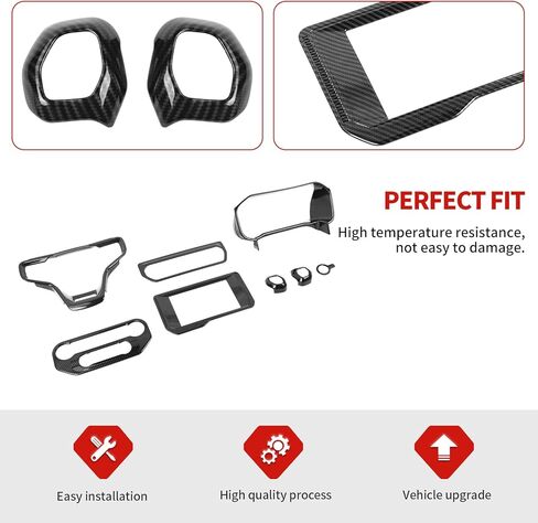 Jimen Fit for 2021-2024 Ford Bronco with 8″ Screen, 8PCS Carbon Fiber Interior Kits - Dashboard Cover, Air Conditioning Control Panel, Gear Shift Knob Cover, Engine Start Stop Button Trim in Kuwait