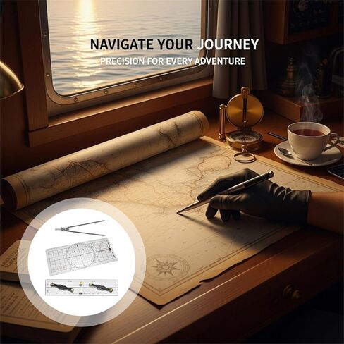 3 Pcs Marine Navigation Kit, Nautical Chart Plotting Tool Set with Single Hand Divider, Navigation Ruler and Protractor, Drafting Supplies for Boating, Sailing, Seafaring in Kuwait
