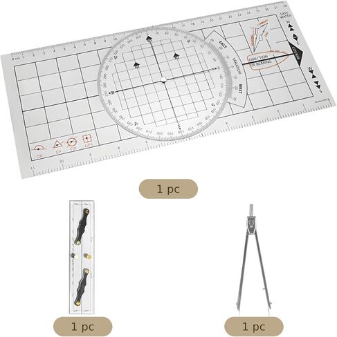 3 Pcs Marine Navigation Kit, Nautical Chart Plotting Tool Set with Single Hand Divider, Navigation Ruler and Protractor, Drafting Supplies for Boating, Sailing, Seafaring in Kuwait
